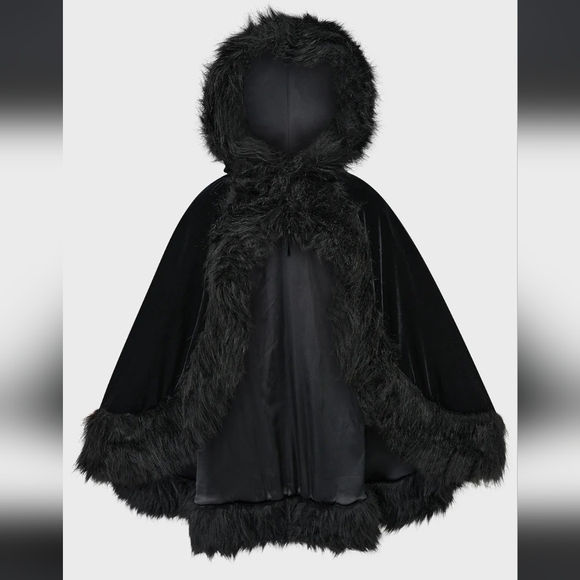 Killstar Jackets & Blazers - Killstar Black Faux Fur Trim Cloak